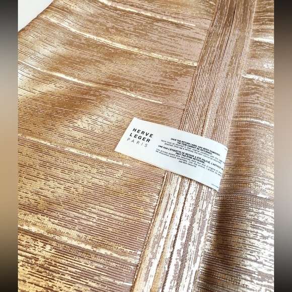 Herve Leger gold shimmer criss cross foil bodycon bandage dress XS NWT - Picture 13 of 13